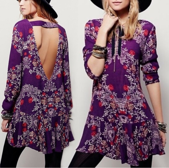 Free People Tops - Free People Smooth Talker Plumberry Combo Printed Tunic Size Large